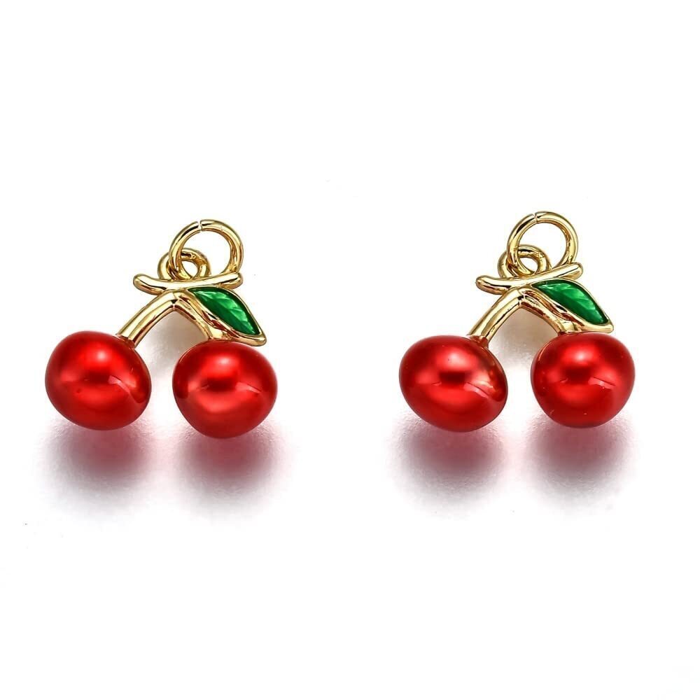 1511 5pcs Red Cherry Enamel Cute Fruit Mini Dangle Charms for Jewelry